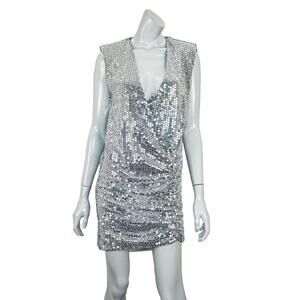 ZARA Women's Silver Sequin Draped Dress size Small NWOT